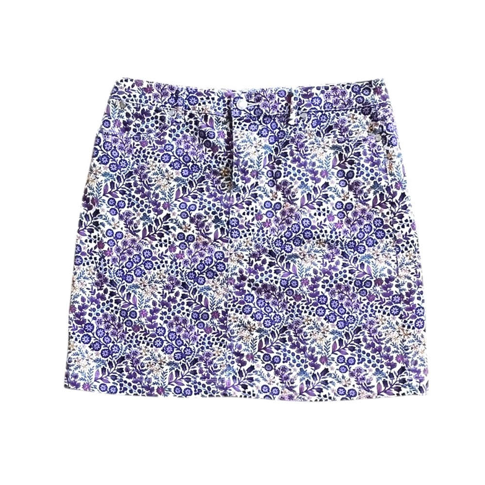 Talbots Floral Print Purple and White Denim Mini Skirt Size 8